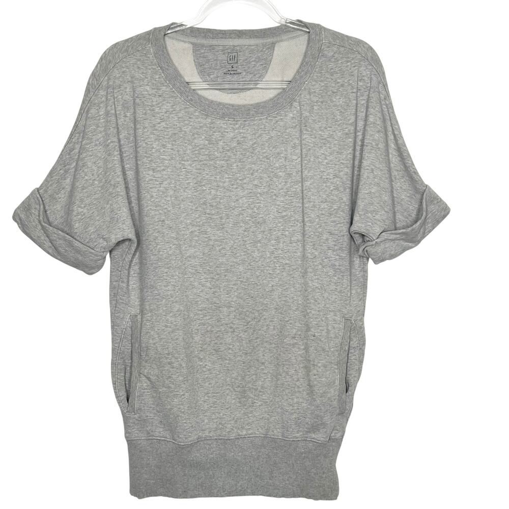 GAP Short Sleeve Sweatshirt Round Neck Hand Pocket Pullover Heather Gray Size S